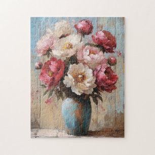 Quebra-cabeça Impressionista Flores Rosa Azul Vase