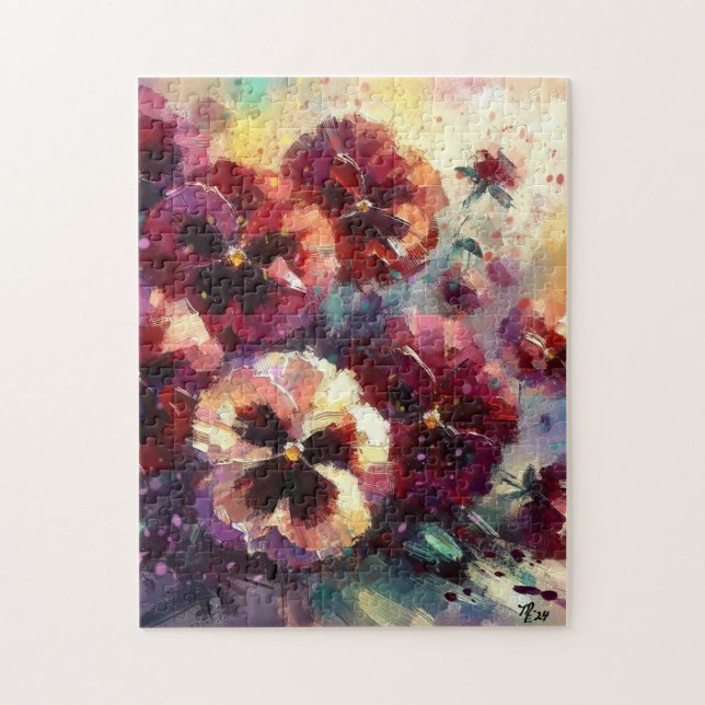Quebra-cabeça Impressionista Maroon Pansies Floral Pintura (Vertical)