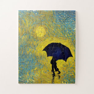Quebra-cabeça Impressionista Pintura Amarela de Azul Guarda-chuv