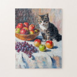 Quebra-cabeça Impressionista Pintura de Óleo de Gato em Vida Est