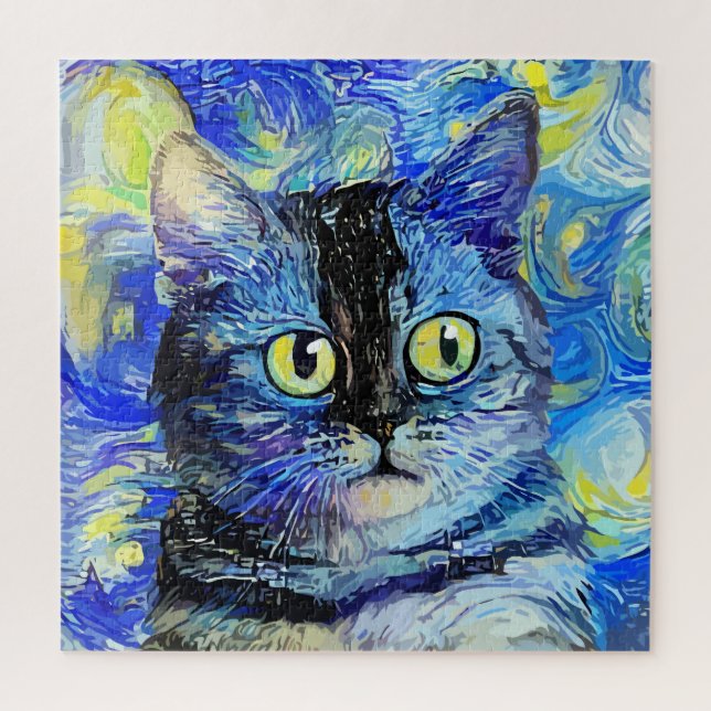 Quebra-cabeça Impressionista Starry Night Tabby Cat Portrait (Vertical)