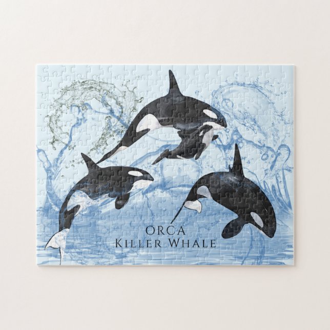 Quebra-cabeça Incrível "Black and White Watercolor Orcas" (Horizontal)