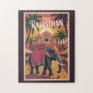 Quebra-cabeça Índia Rajasthan Ilustração Viagem Arte Vintage
