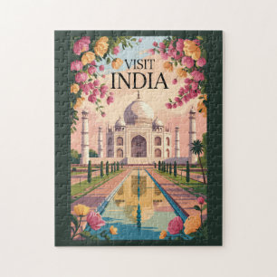 Quebra-cabeça Índia Taj Mahal Ilustração Viagem Arte Vintage