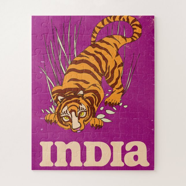 Quebra-cabeça India Tiger Vintage travel poster (Vertical)