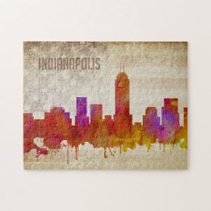 Quebra-cabeça Indianapolis, na skyline da cidade da aguarela de