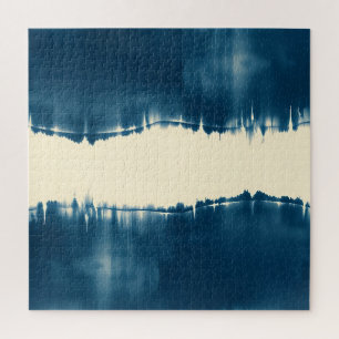 Quebra-cabeça Índigo Shibori Abstrato Moderno Horizontal