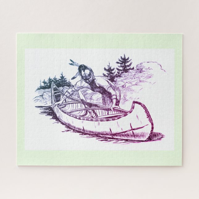 Quebra-cabeça Índio Vermelho com canoa (Horizontal)