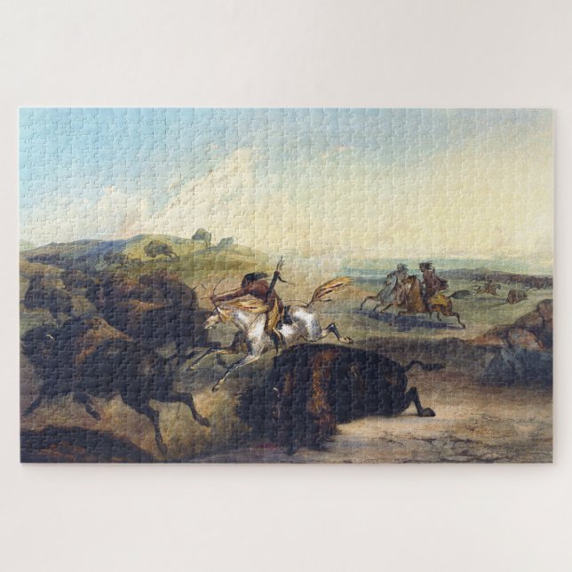 Quebra-cabeça Índios Caçando o Bisonte Karl Bodmer 1839 (Horizontal)