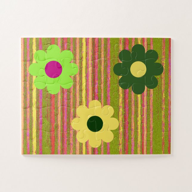 Quebra-cabeça Infantil Simples Listras Flores (Horizontal)