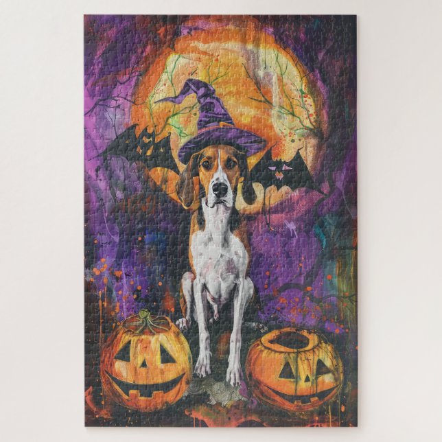 Quebra-cabeça Inglês Americano Foxhound Halloween Pumpkin (Vertical)