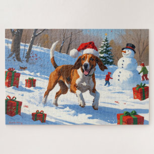 Quebra-cabeça Inglês Americano Foxhound Natal Festivo Neve