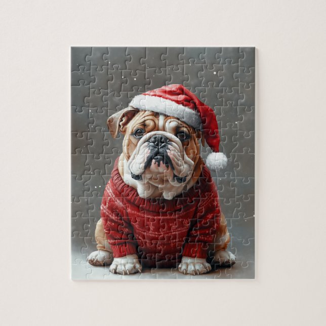Quebra-cabeça Inglês Buldogue Christmas (Vertical)
