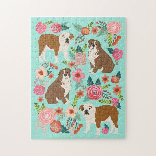 Quebra-cabeça Inglês Bulldog Vintage Floral (Vertical)