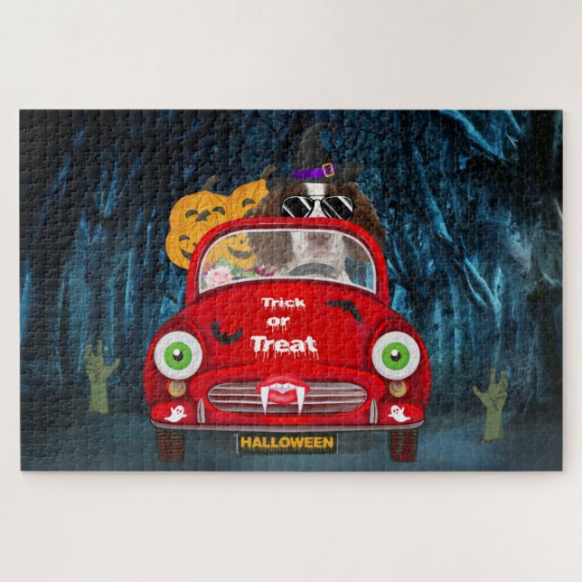 Quebra-cabeça Inglês Springer Spaniel cão Carro Assustado Hallow (Horizontal)