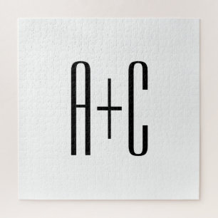 Quebra-cabeça Iniciais de Casais Modernos Elegantes   Branco e P