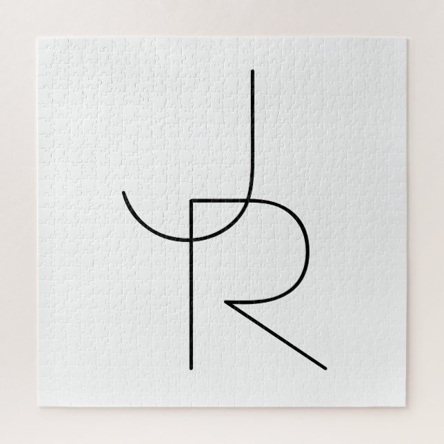 Quebra-cabeça Iniciais Sobrepostos Modernos 2 | Preto em branco (Vertical)