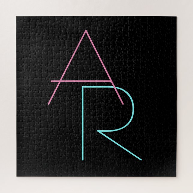 Quebra-cabeça Iniciais Sobrepostos Modernos | Turquesa rosa Pret (Vertical)