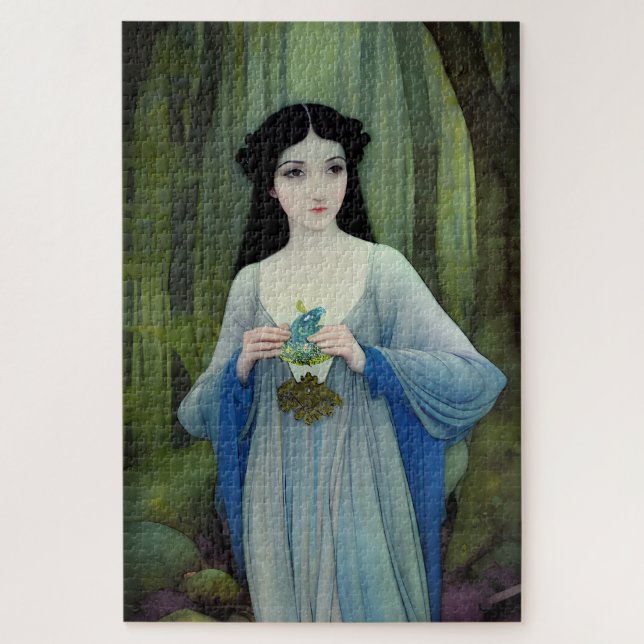 Quebra-cabeça Ink Wash Illustration of Beautiful Woman in Woods (Vertical)