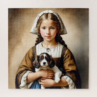 Quebra-cabeça “Inocência Abastada” “Cornélia" Menina com Cachorr