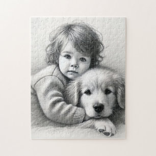 Quebra-cabeça Inocência Infantil e Canina Efeito Sketch Capturad