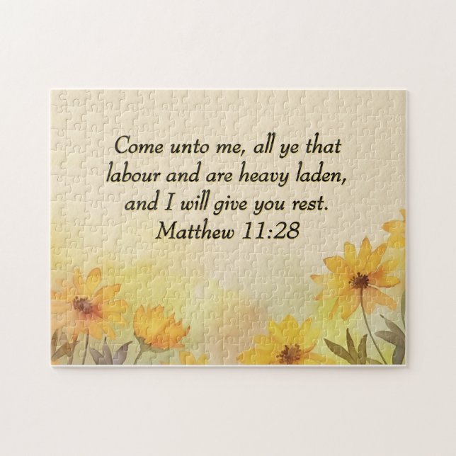 Quebra-cabeça Inspirational Matthew 11:28 Amarelo Floral (Horizontal)