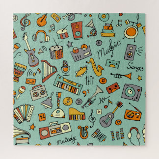 Quebra-cabeça Instrumentos musicais, padrão de esboço vintage.