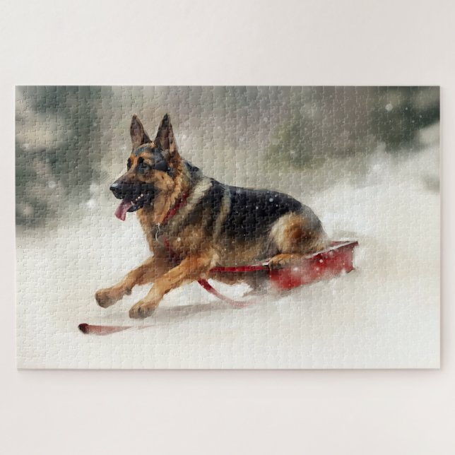Quebra-cabeça Inverno de german shepherd Natal (Horizontal)
