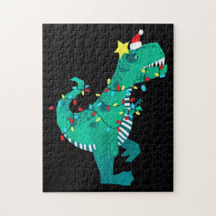 Quebra-cabeça Inverno de Natal do Dinossauro Verde