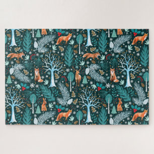 Quebra-cabeça Inverno Floresta Teal/Dourado ID785