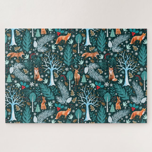 Quebra-cabeça Inverno Floresta Teal/Dourado ID785 (Horizontal)