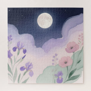 Quebra-cabeça Íris Floral Noturna aquarela Lua Cheia