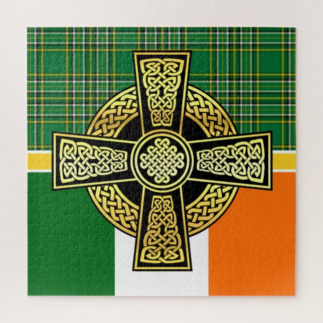 Quebra-cabeça Irish Celtic Cross/Ireland national xadrez/flag (Vertical)
