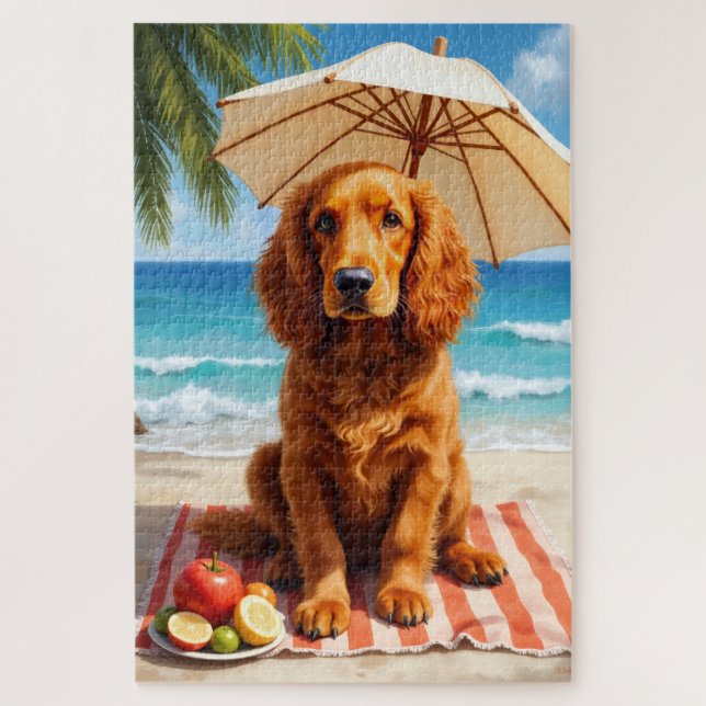 Quebra-cabeça Irish Red Setter Beach Scene (Vertical)
