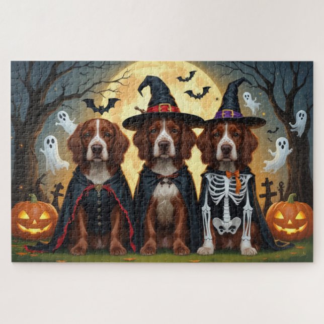 Quebra-cabeça Irish Red Setter Dogs Pumpkin Halloween Engraçado (Horizontal)