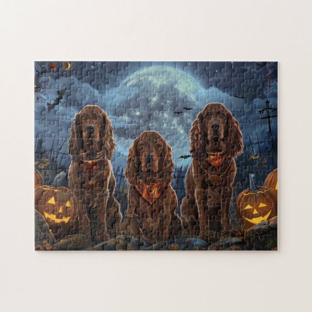 Quebra-cabeça Irish Red Setter Halloween Assustador (Horizontal)