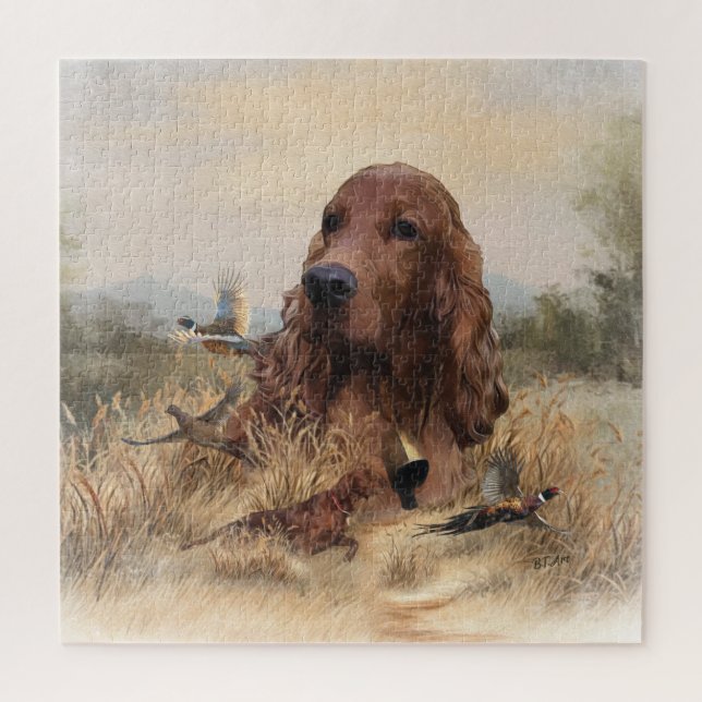 Quebra-cabeça Irish Setter Hunting Pheasant ,Art (Vertical)