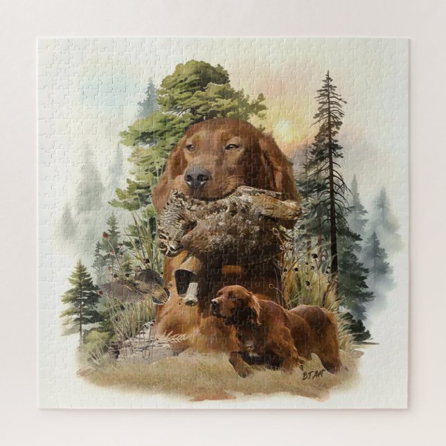 Quebra-cabeça Irish Setter, Woodcock para caçar, Art (Vertical)