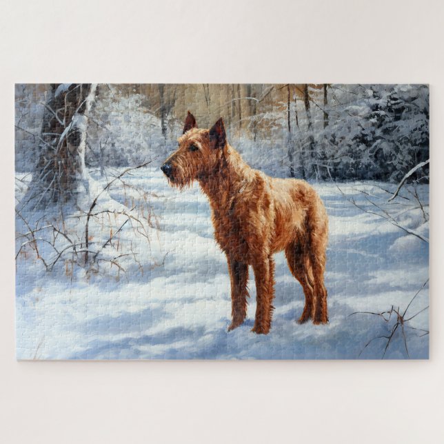 Quebra-cabeça Irish Terrier Deixe Nevar Natal (Horizontal)