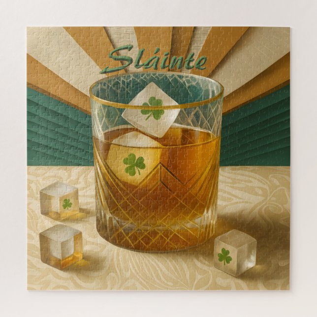 Quebra-cabeça Irish Whiskey Tumbler Shamrock Ice "Sláinte!" (Vertical)