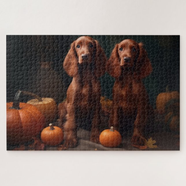 Quebra-cabeça Irlandês Red Setter Puppy Autumn Delight Pumpkin (Horizontal)