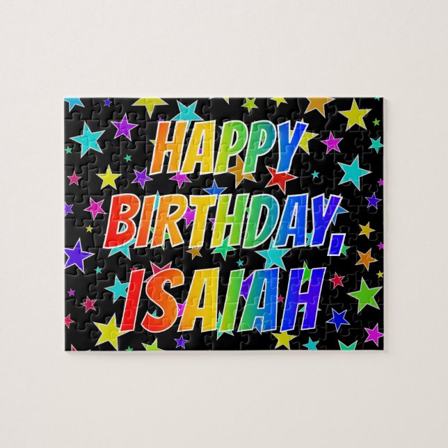 Quebra-cabeça "ISAIAH" Primeiro Nome, Diversão "FELIZ ANIVERSÁRI (Horizontal)