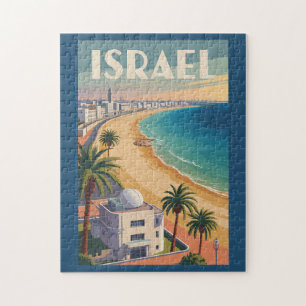 Quebra-cabeça Israel Tel Aviv Ilustração Viagem Arte Vintage
