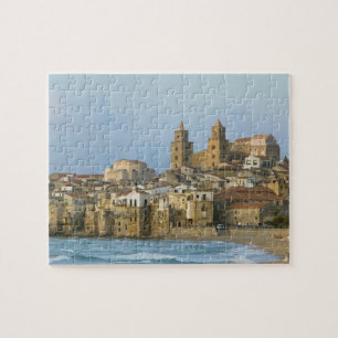 Quebra-cabeça Itália, Sicília, Cefalù, Vista com Duomo a partir