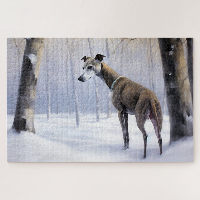 Quebra-cabeça Italian Greyhound Deixe Nevar Natal (Horizontal)