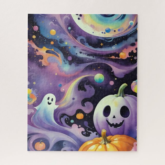 Quebra-cabeça Jack-O-Lanternas e Fantasmas Amigáveis no Espaço (Vertical)