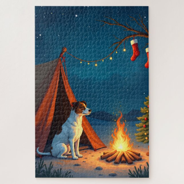 Quebra-cabeça Jack Russell Christmas Camping Night Painting (Vertical)