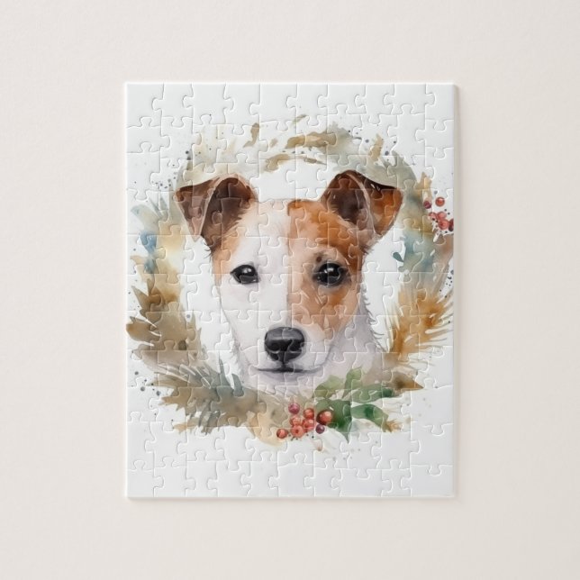 Quebra-cabeça Jack Russell Christmas Wreath Festivo Pup (Vertical)
