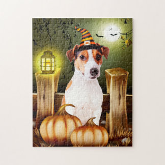 Quebra-cabeça Jack Russell Dog Witch Hat Halloween Dift Idea