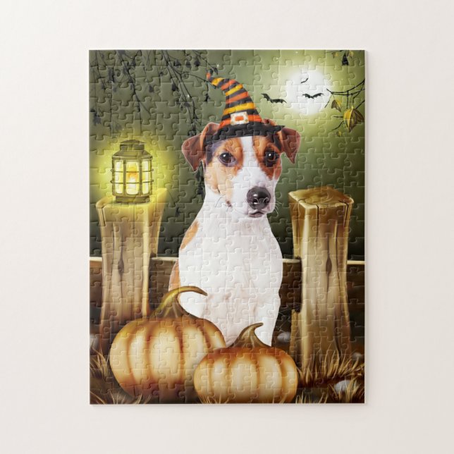 Quebra-cabeça Jack Russell Dog Witch Hat Halloween Dift Idea (Vertical)